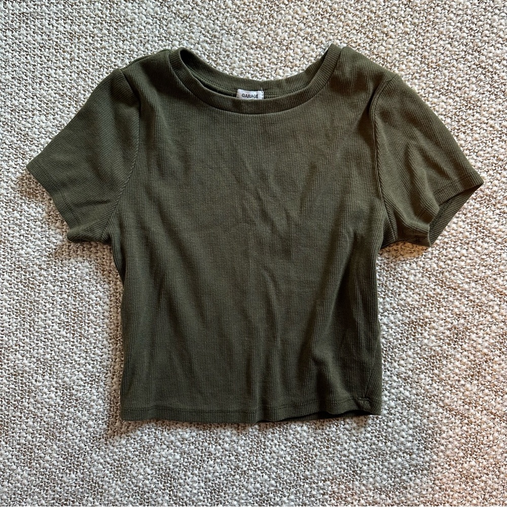 Garage Olive Green Short Sleeve Crop Top